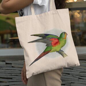 Swift Parrot Vintage Print Graphic Canvas Tote Bag